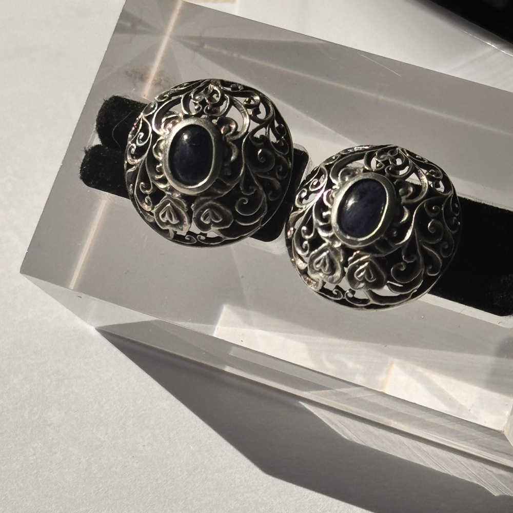 Vintage Sterling Silver Blue Gemstone Filigree Earrings